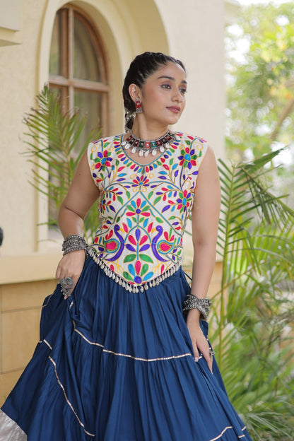 Royal Rayon Kutchi Embroidered Navratri Frill Lehenga Choli