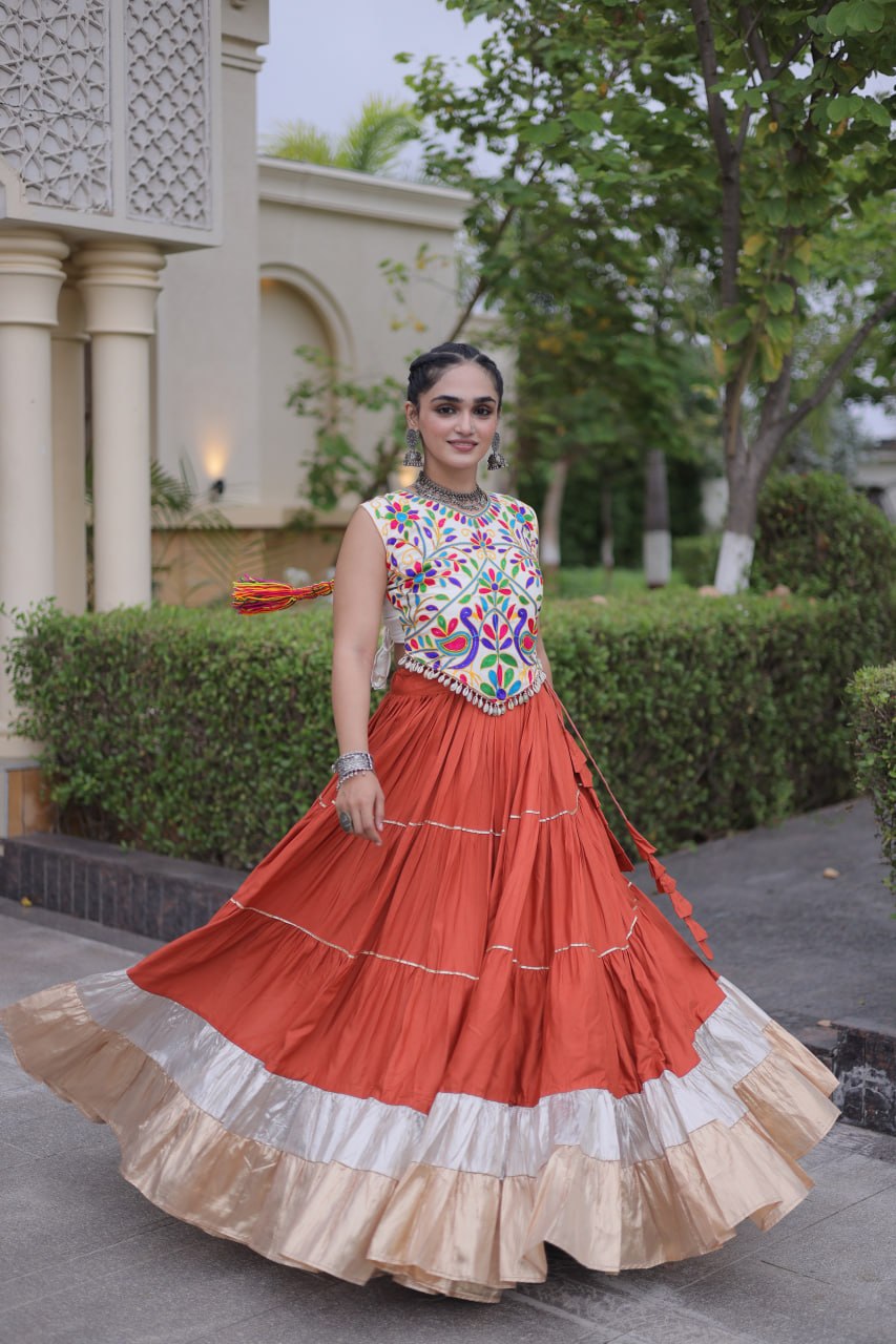 Royal Rayon Kutchi Embroidered Navratri Frill Lehenga Choli