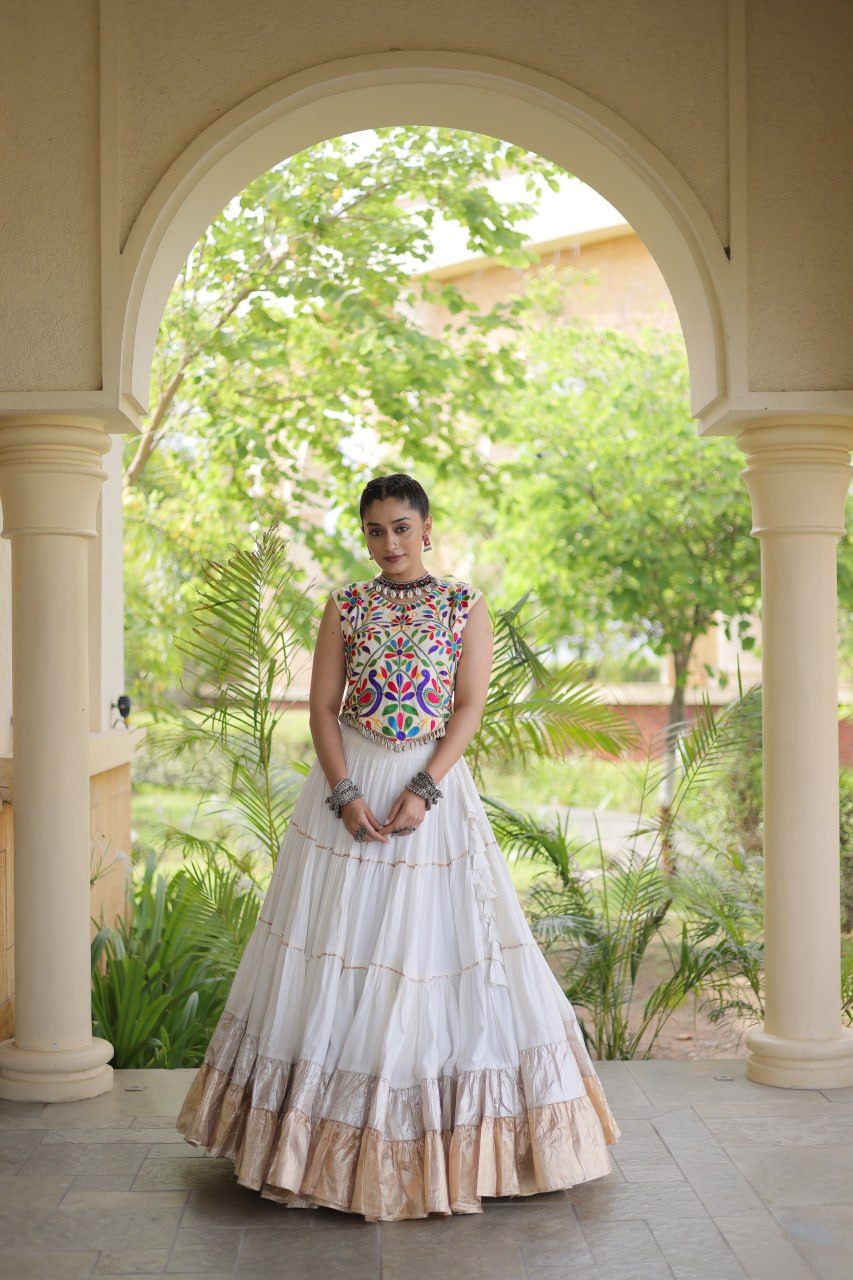 Royal Rayon Kutchi Embroidered Navratri Frill Lehenga Choli