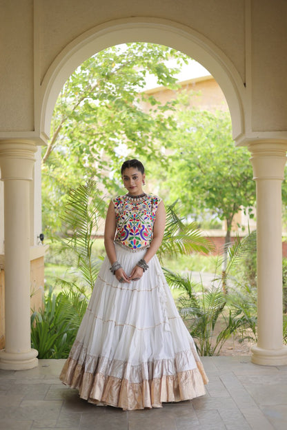 Royal Rayon Kutchi Embroidered Navratri Frill Lehenga Choli