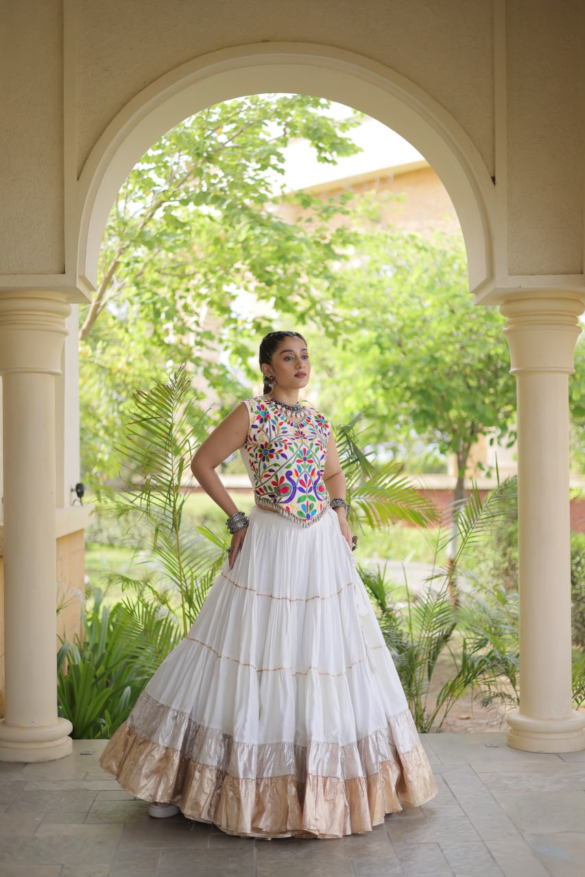 Royal Rayon Kutchi Embroidered Navratri Frill Lehenga Choli 