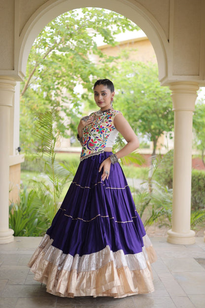Royal Rayon Kutchi Embroidered Navratri Frill Lehenga Choli