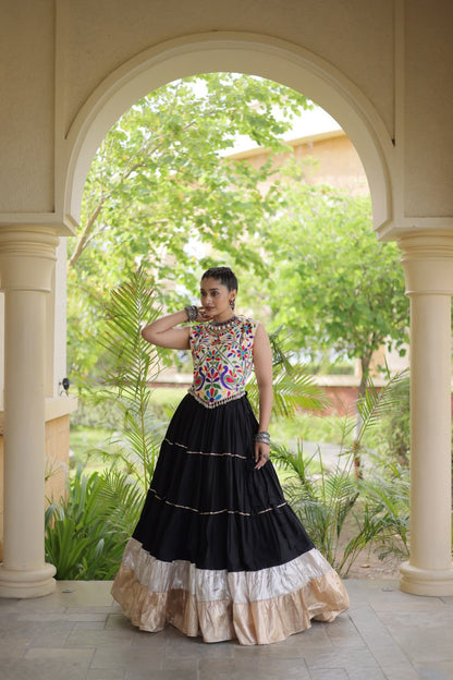 Royal Rayon Kutchi Embroidered Navratri Frill Lehenga Choli 