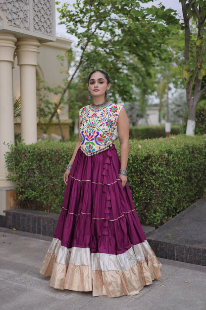 Royal Rayon Kutchi Embroidered Navratri Frill Lehenga Choli