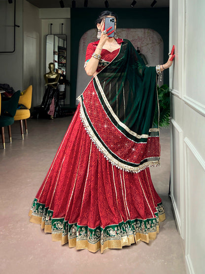 Red Georgette Bandhej Print Lehenga Set | Tulip Designer