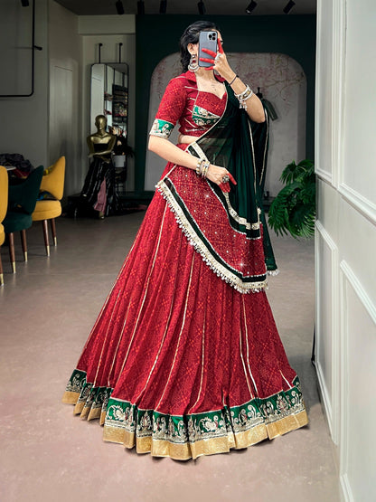 Red Georgette Bandhej Print Lehenga Set | Tulip Designer