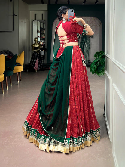 Red Georgette Bandhej Print Lehenga Set | Tulip Designer