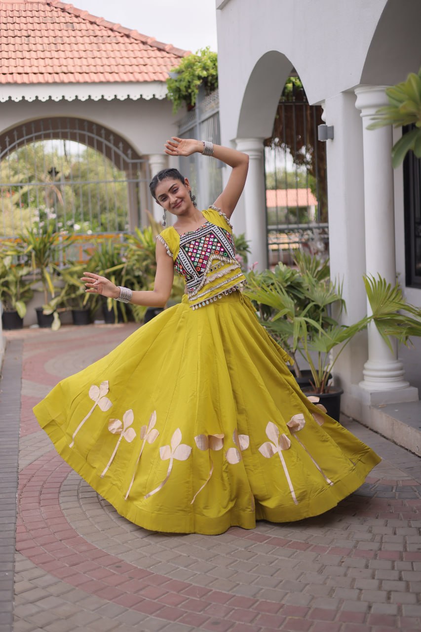Dandiya Night Roman Silk Pan Patti Gota Lehenga Choli 