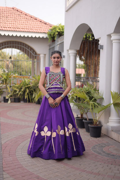 Dandiya Night Roman Silk Pan Patti Gota Lehenga Choli