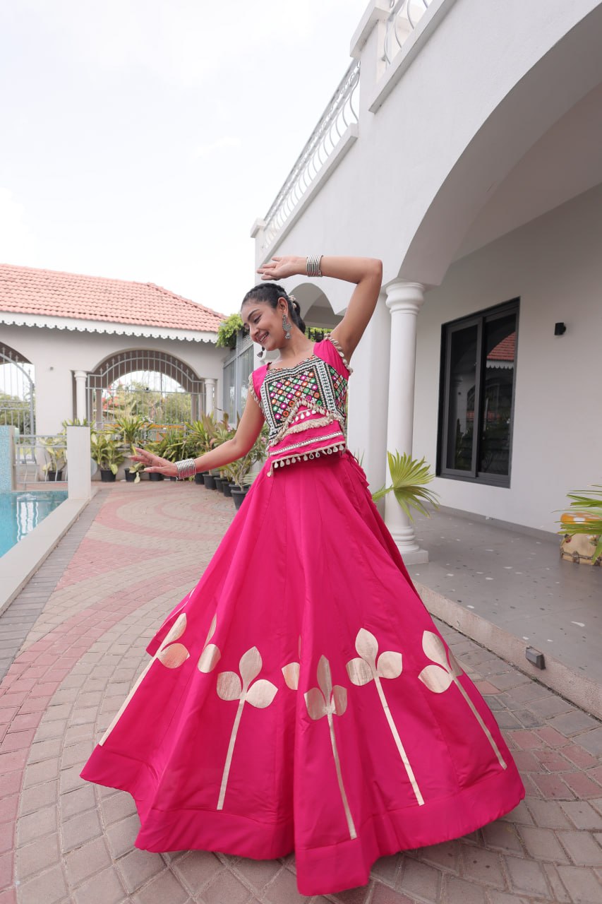 Dandiya Night Roman Silk Pan Patti Gota Lehenga Choli 