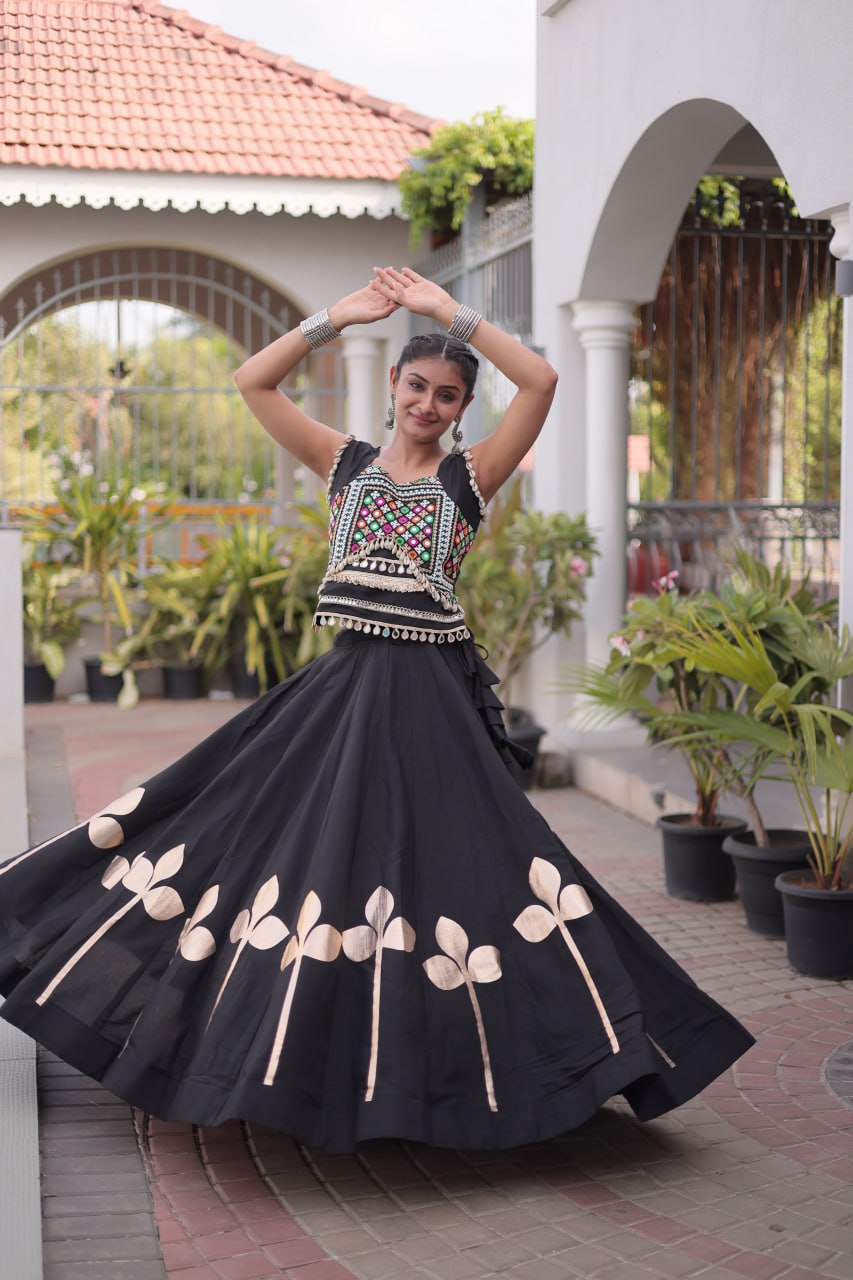 Dandiya Night Roman Silk Pan Patti Gota Lehenga Choli 