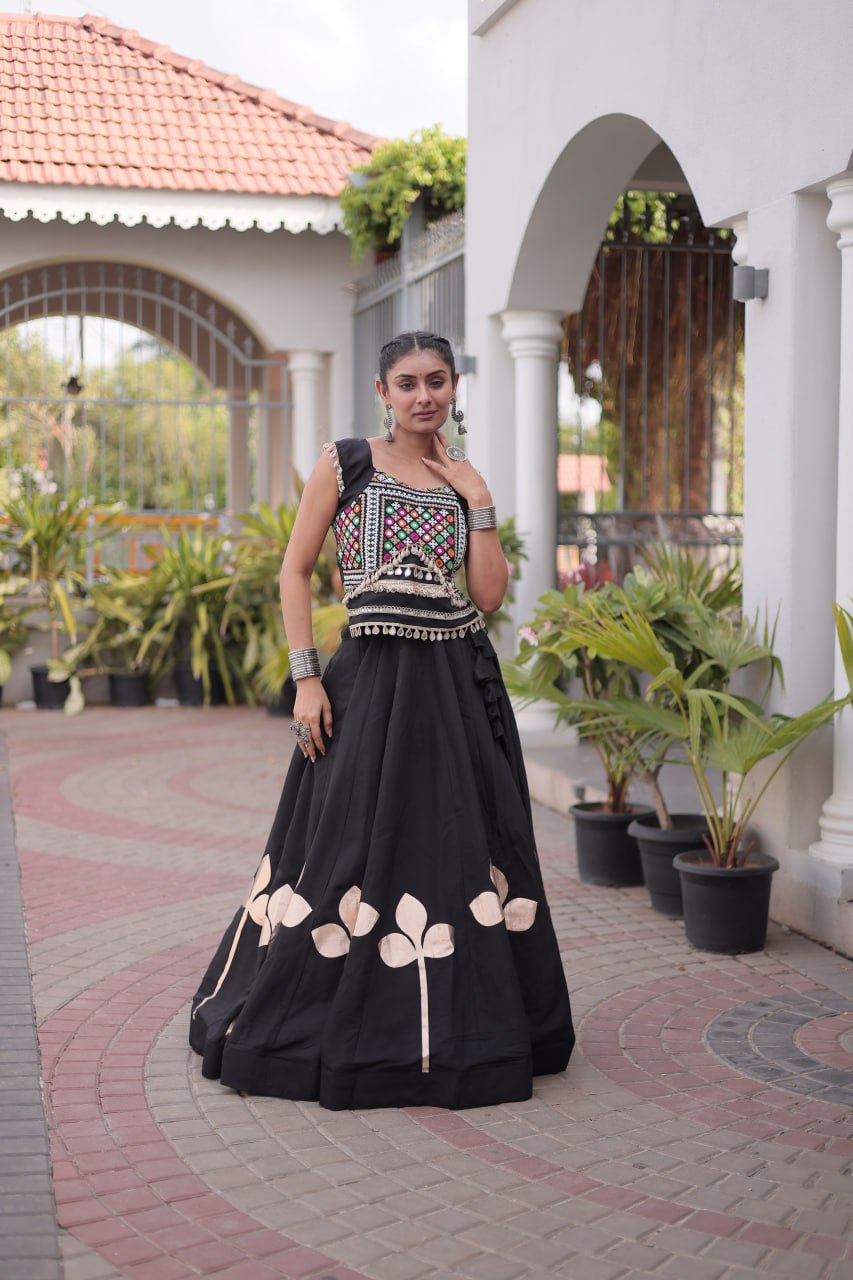 Dandiya Night Roman Silk Pan Patti Gota Lehenga Choli