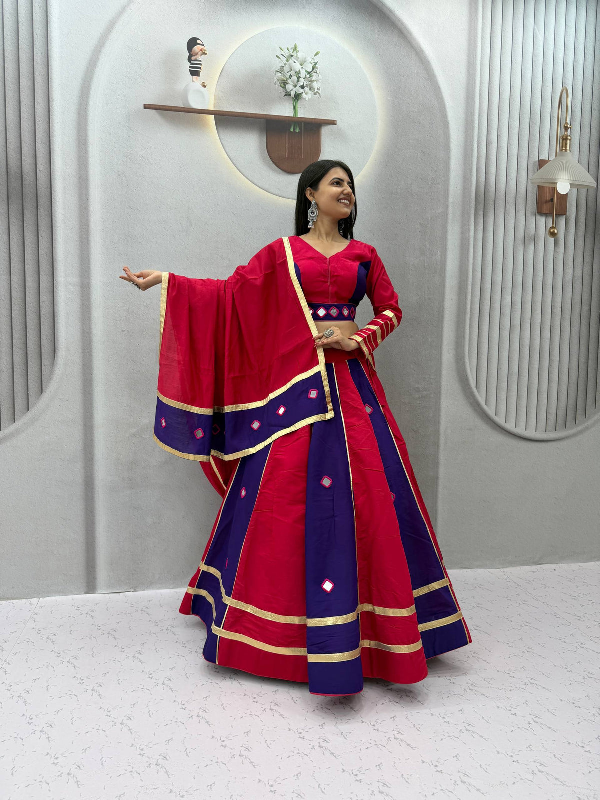 Garba Special Roman Silk Mirror Lehenga Set | Tulip Designer 