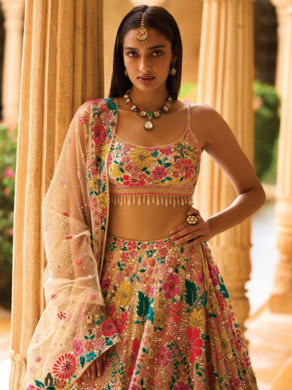 Georgette Sequins Embroidered Lehenga Choli Set with Net Dupatta