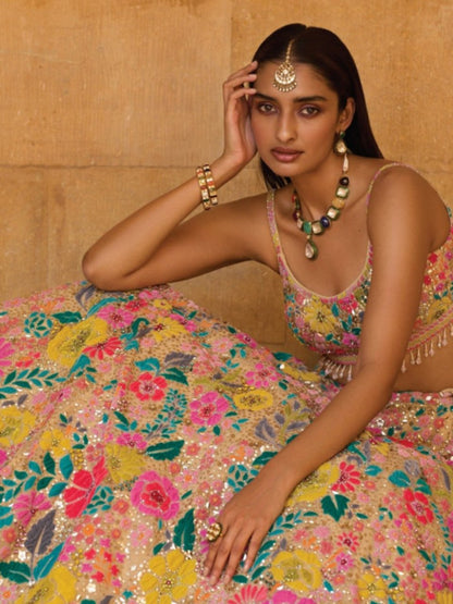 Georgette Sequins Embroidered Lehenga Choli Set with Net Dupatta