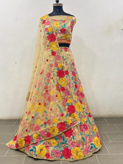 Georgette Sequins Embroidered Lehenga Choli Set with Net Dupatta