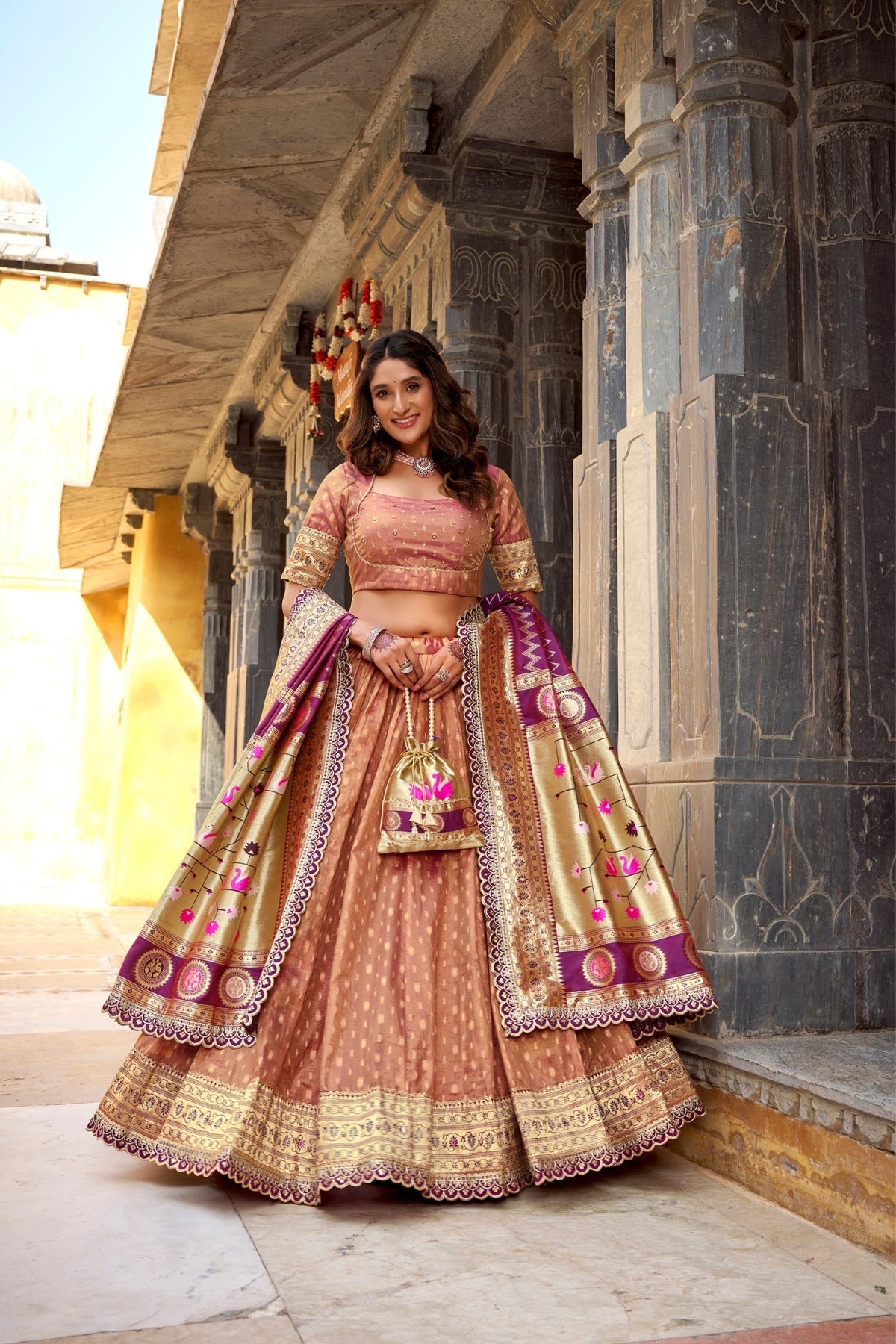 Designer Shimmer Organza Lehenga Set With Intricate Zari Weaving
