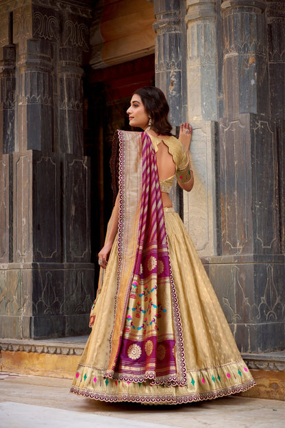 Designer Shimmer Organza Lehenga Set With Intricate Zari Weaving