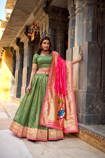 Designer Shimmer Organza Lehenga Set With Intricate Zari Weaving