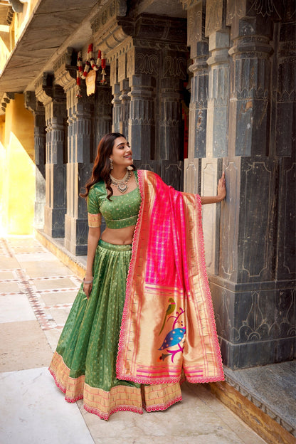 Designer Shimmer Organza Lehenga Set With Intricate Zari Weaving