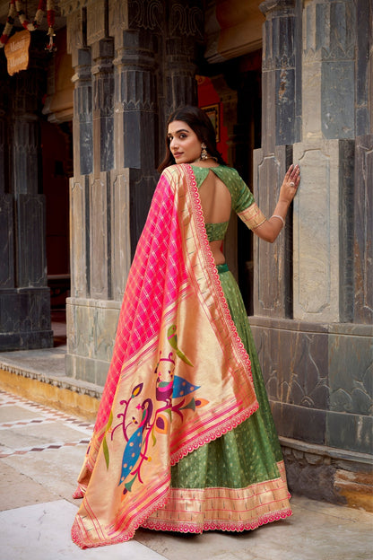 Designer Shimmer Organza Lehenga Set With Intricate Zari Weaving