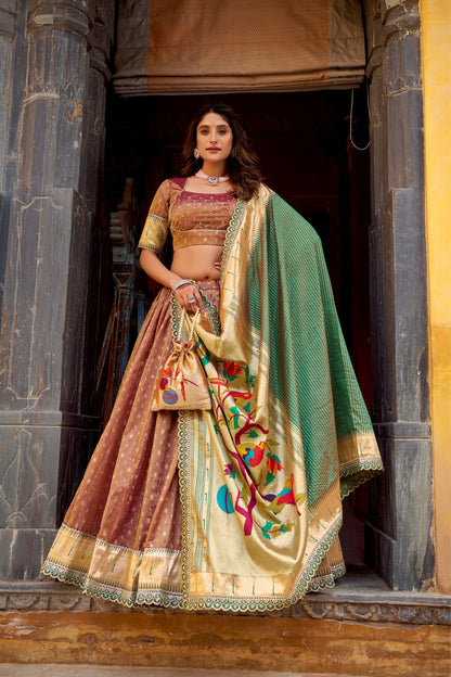 Designer Shimmer Organza Lehenga Set With Intricate Zari Weaving