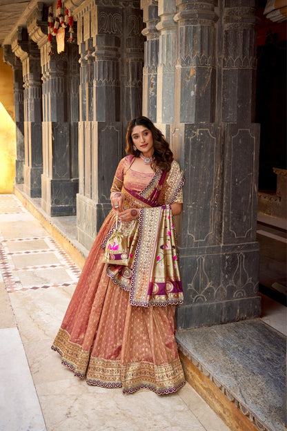 Designer Shimmer Organza Lehenga Set With Intricate Zari Weaving