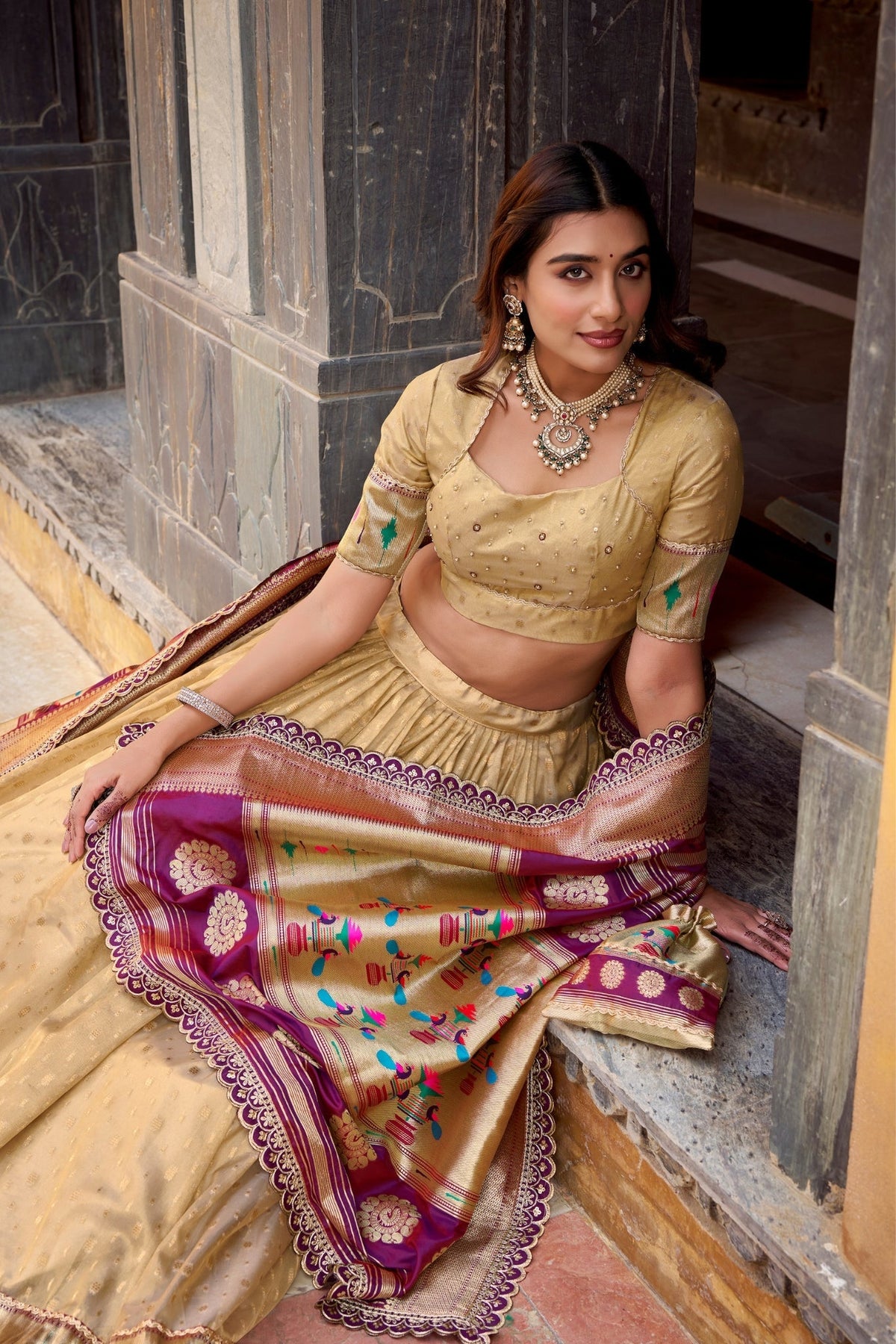 Designer Shimmer Organza Lehenga Set With Intricate Zari Weaving