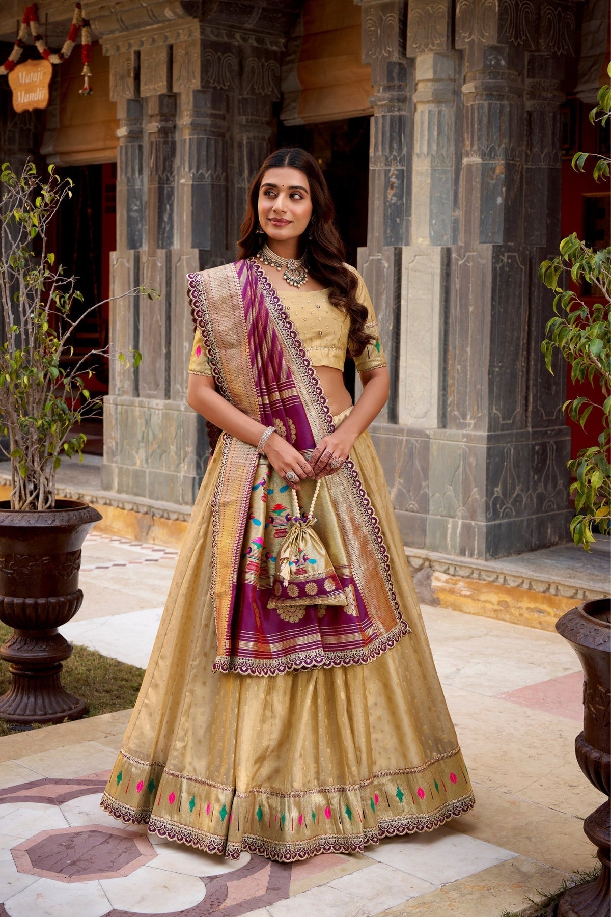 Designer Shimmer Organza Lehenga Set With Intricate Zari Weaving