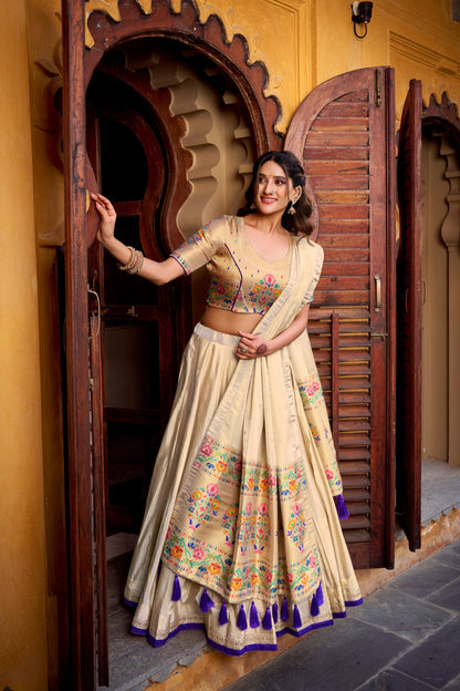 Traditional Shimmer Paithani Zari Work Lehenga Choli Set 