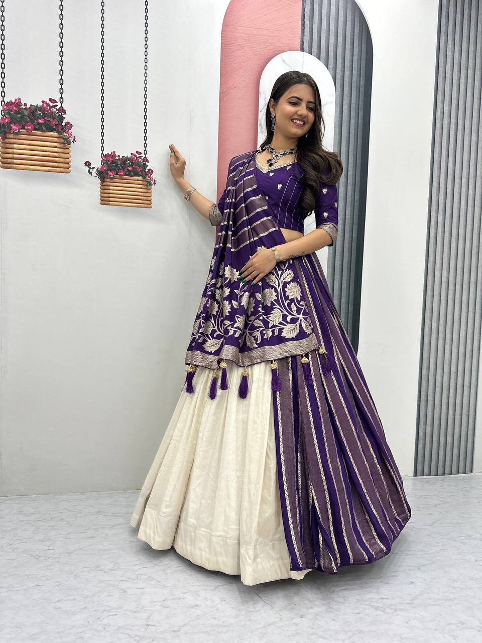Luxury Pure Simar Silk Lehenga Choli with Flowing Long Dupatta