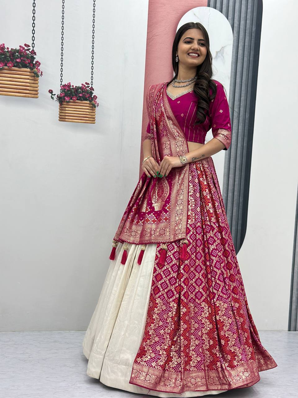 Luxury Pure Simar Silk Lehenga Choli with Flowing Long Dupatta