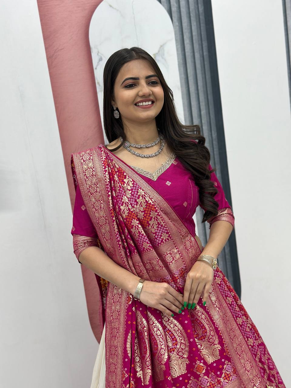 Luxury Pure Simar Silk Lehenga Choli with Flowing Long Dupatta