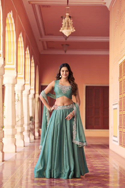 Sky Blue Rangoli Silk Thread Embroidery Lehenga Choli Set for Women