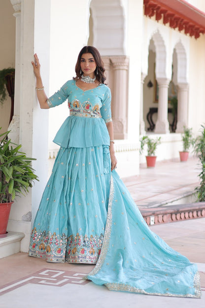 Sky Premium Sequins Embroidered Readymade Lehenga Choli With Dupatta