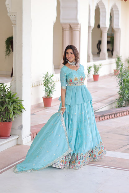 Sky Premium Sequins Embroidered Readymade Lehenga Choli With Dupatta