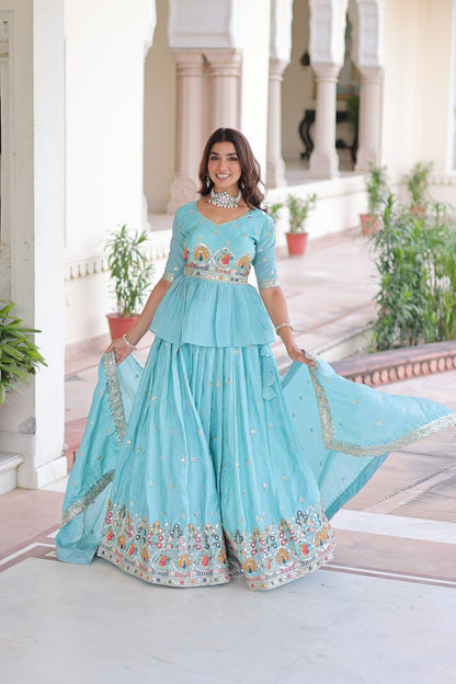 Sky Premium Sequins Embroidered Readymade Lehenga Choli With Dupatta