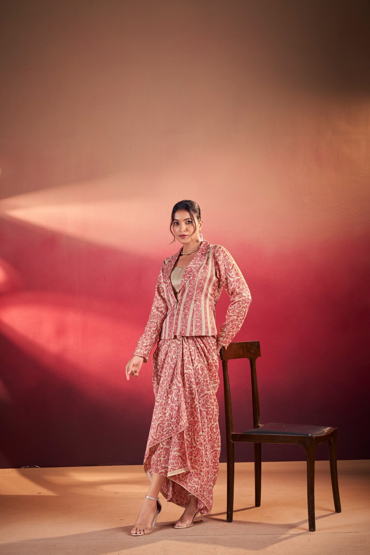 Stylish Tasar Silk Printed Top & Bottom Set With Blouse 