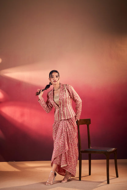 Stylish Tasar Silk Printed Top & Bottom Set With Blouse