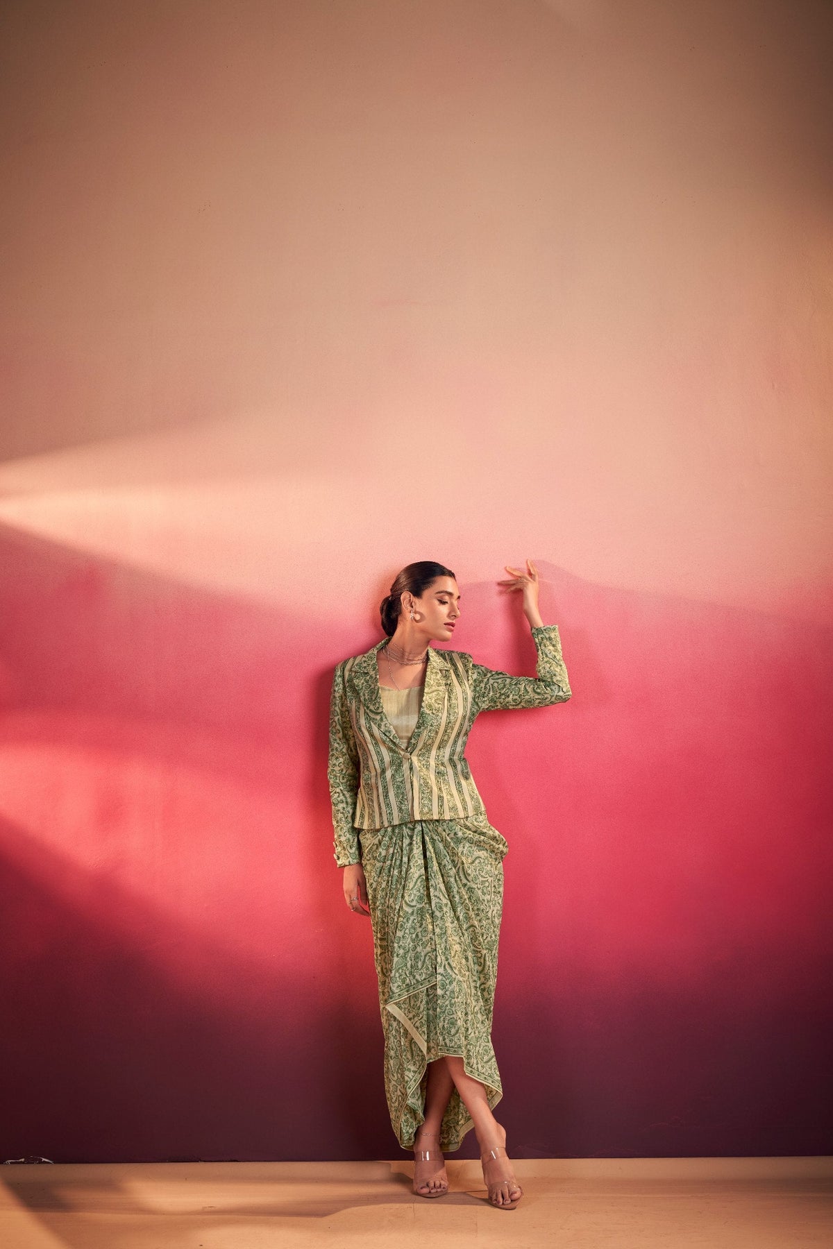 Stylish Tasar Silk Printed Top & Bottom Set With Blouse 