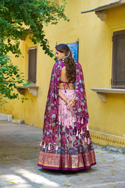 Traditional Tasar Silk Kalamkari Foil Work Lehenga Choli Set