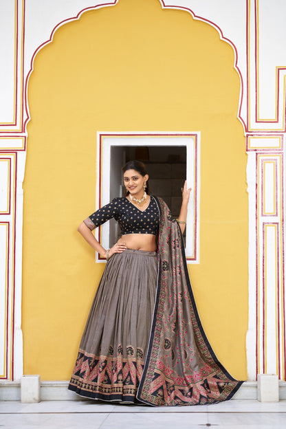Royal Wedding Wear Tasar Silk  Printed Lehenga Choli Set 