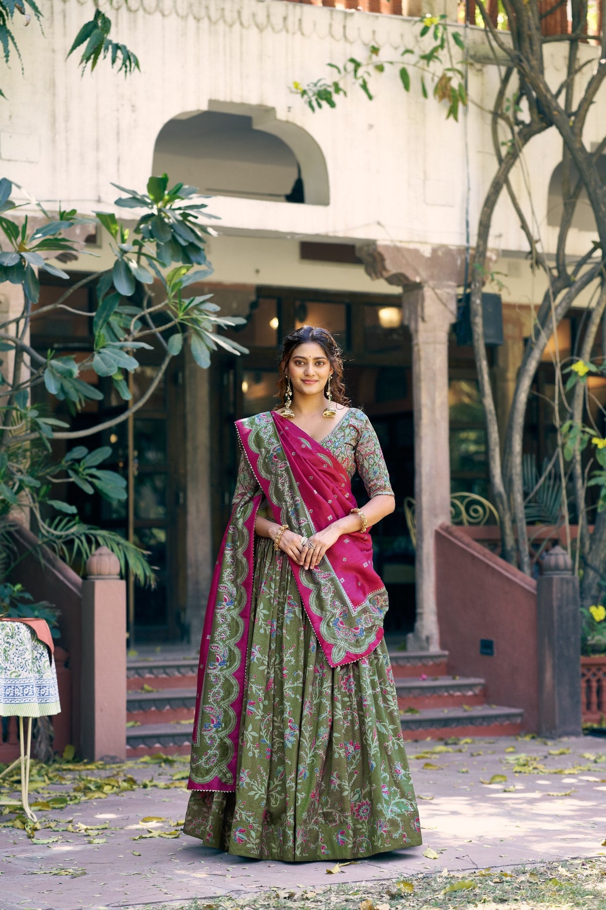 Designer Festive Tasar Silk Foil Printed Lehenga Choli Set For Women 