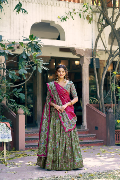 Designer Festive Tasar Silk Foil Printed Lehenga Choli Set For Women 