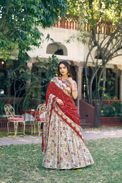 Designer Festive Tasar Silk Foil Printed Lehenga Choli Set For Women 