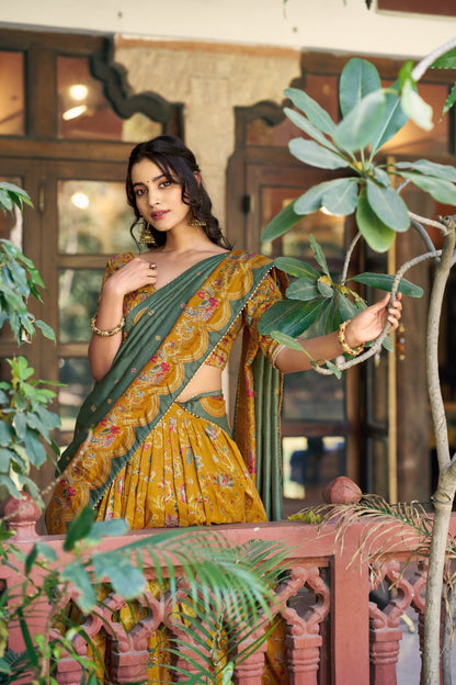 Designer Festive Tasar Silk Foil Printed Lehenga Choli Set For Women