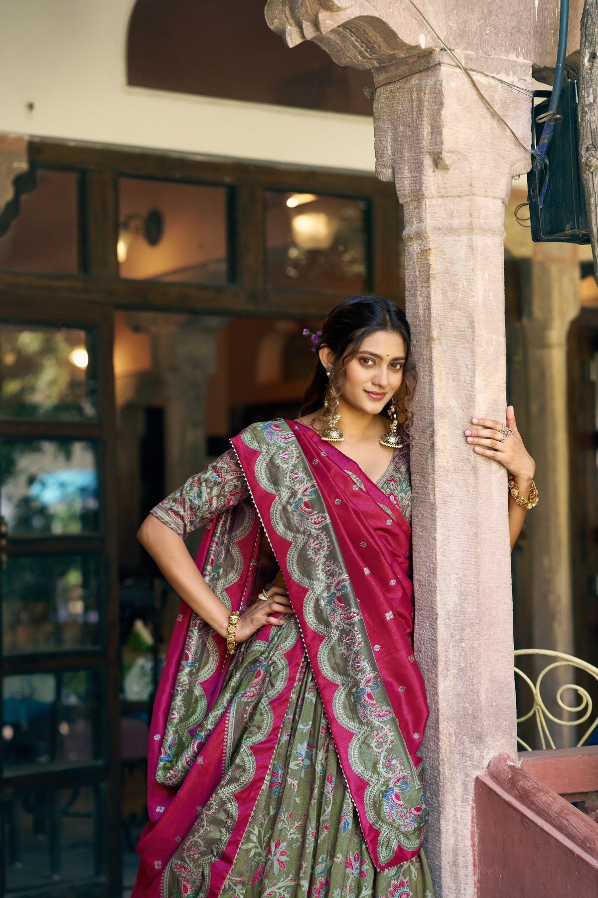 Designer Festive Tasar Silk Foil Printed Lehenga Choli Set For Women