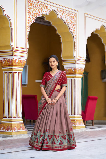 Royal Wedding Wear Tasar Silk  Printed Lehenga Choli Set 