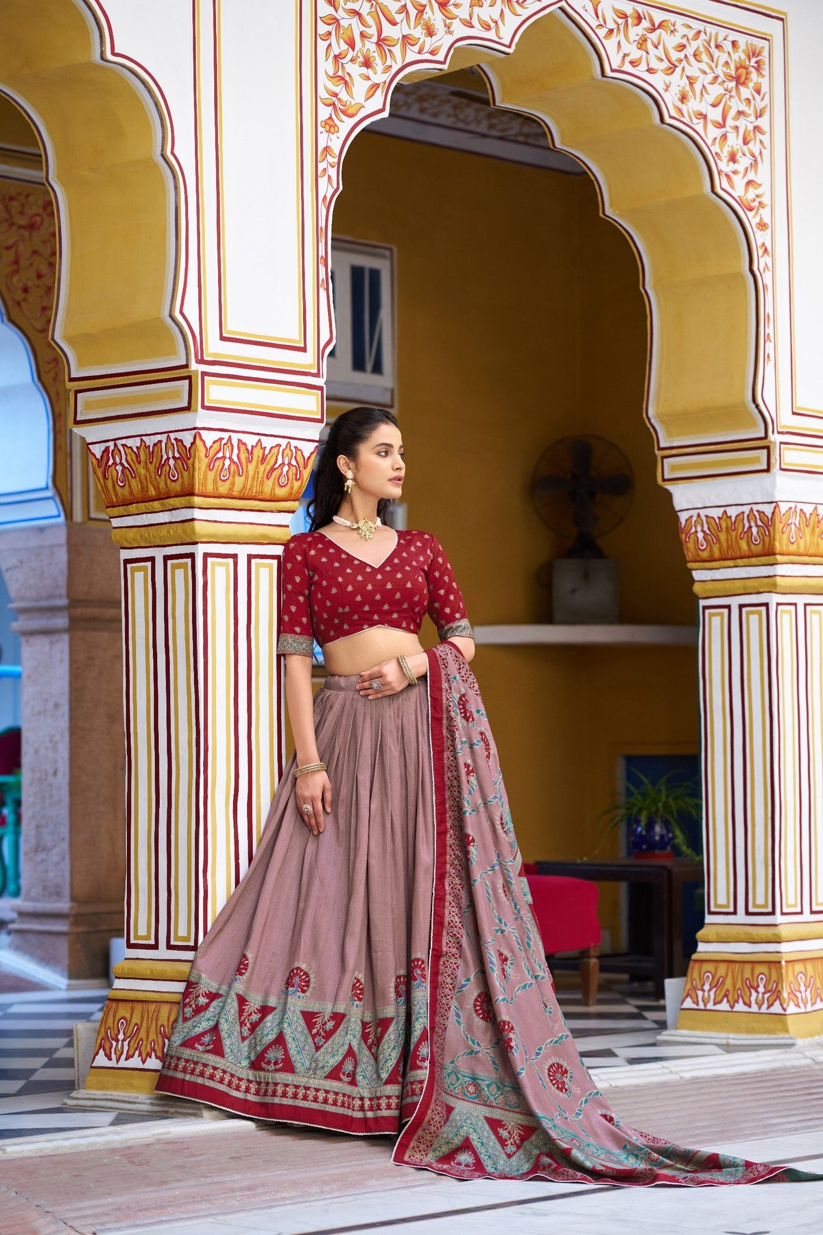 Royal Wedding Wear Tasar Silk  Printed Lehenga Choli Set