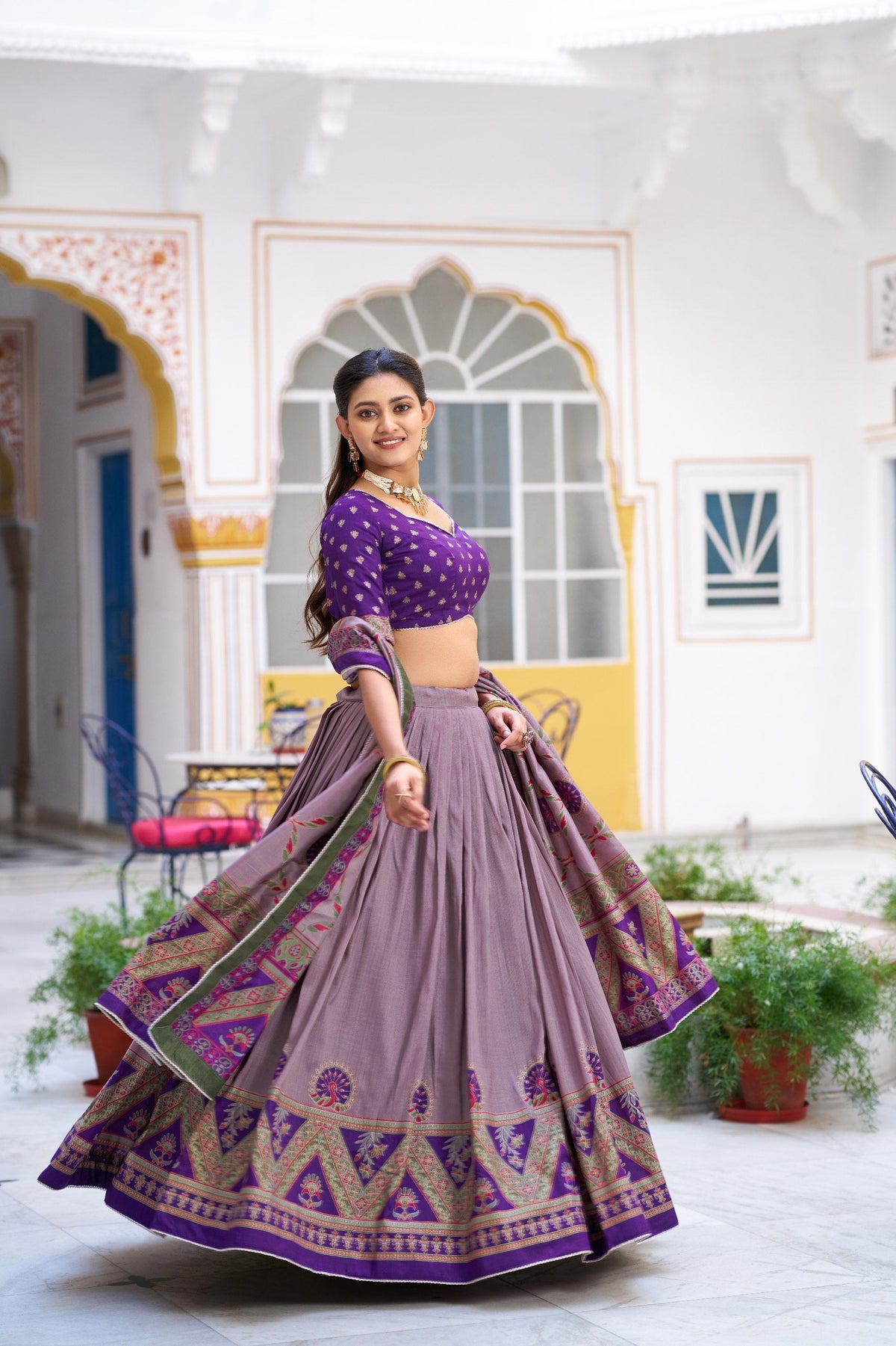 Royal Wedding Wear Tasar Silk  Printed Lehenga Choli Set
